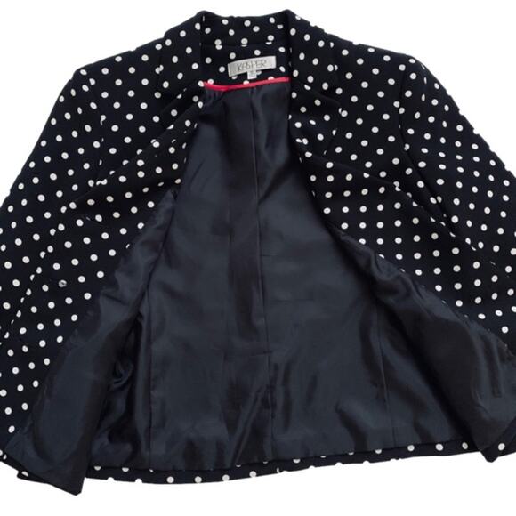 Kasper Blazer Jacket Black White Polka Dot 3/4 Sleeve Button Front Size 10 - Picture 10 of 12